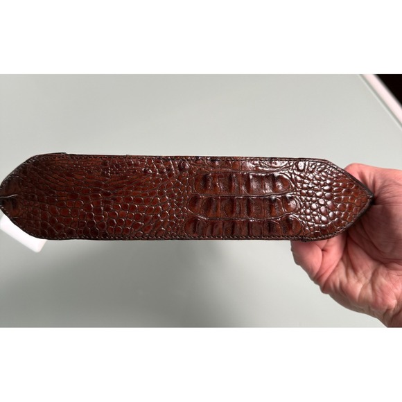 BRAHMIN Black & Burg Croc Embossed leather Trapezoid Shape Top handle Satchel - Picture 9 of 10